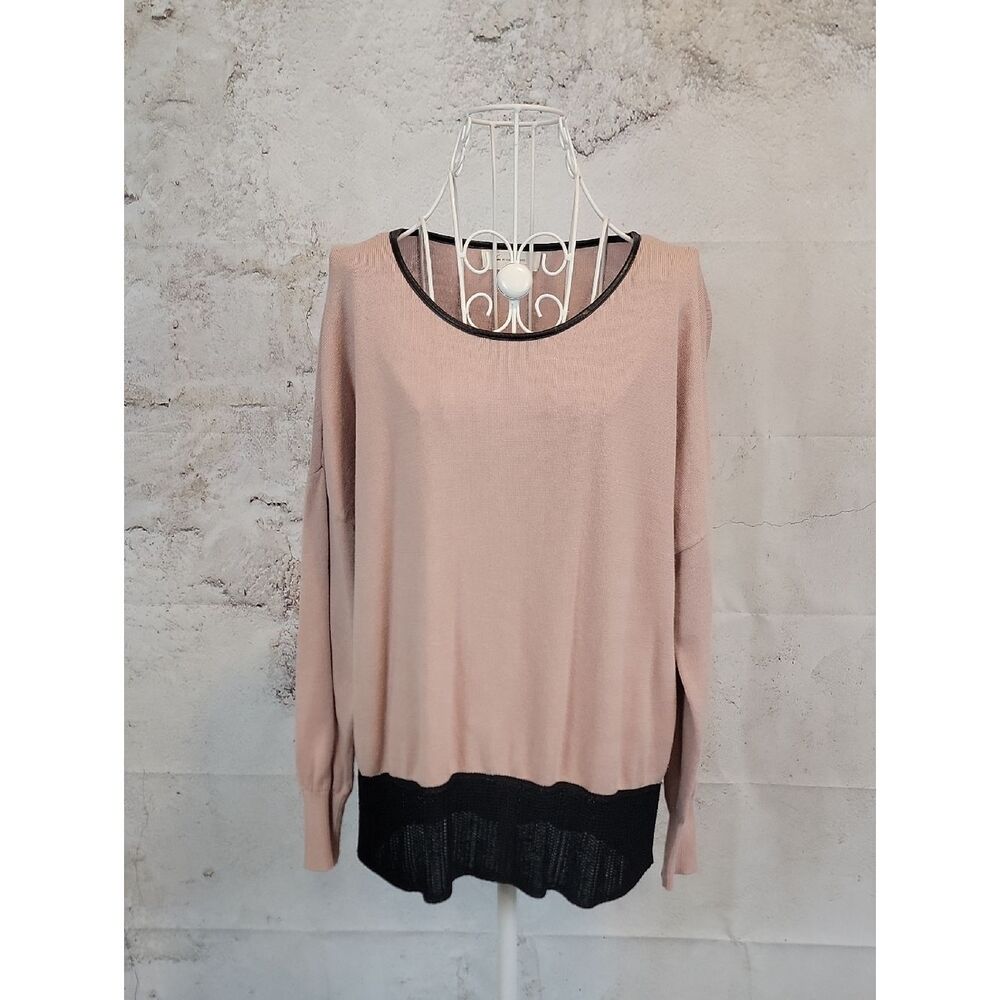 Two by Vince Camuto Pullover Sweater - Blush Pink with Black Trim Womens Size M